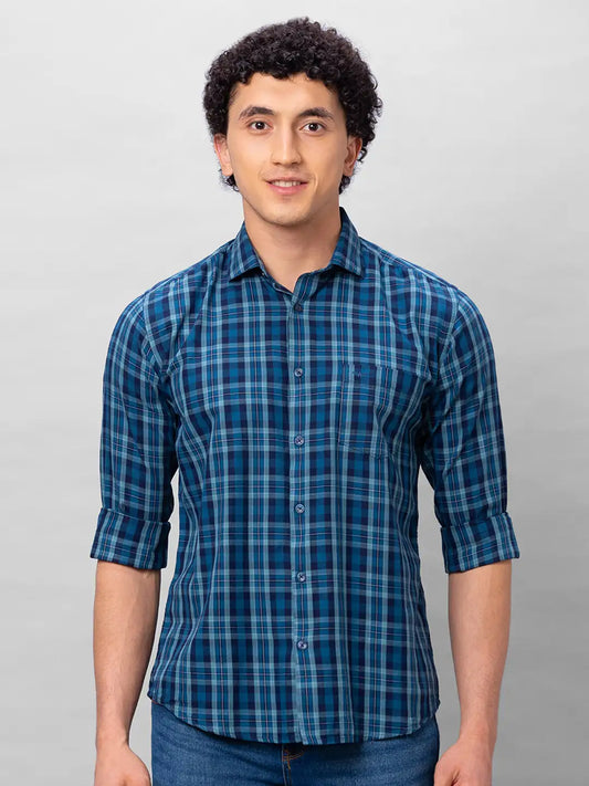 Park Avenue Men Blue Checks Slim Fit Cotton Shirts