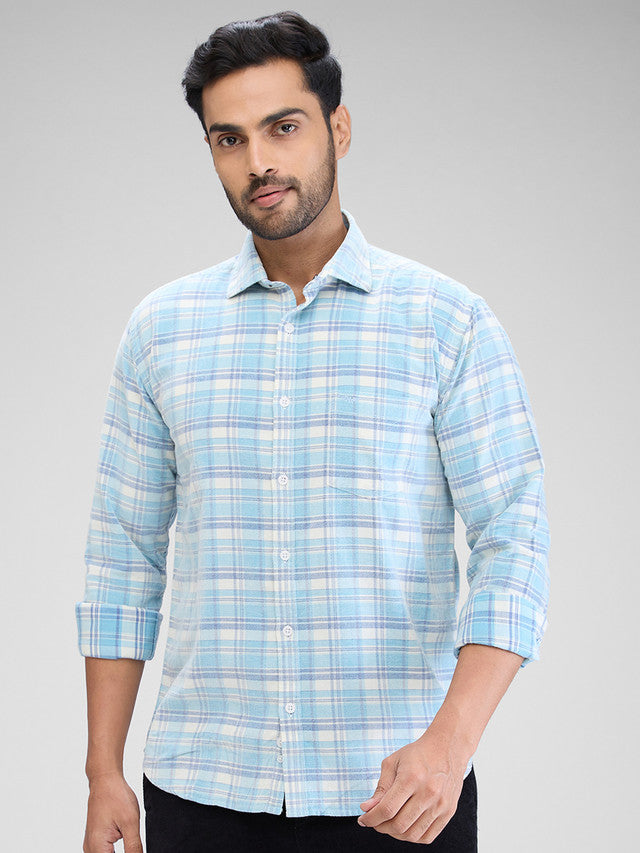 Park Avenue Blue Checks Slim Fit Cotton Casual Shirt