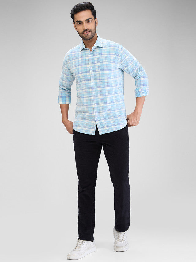 Park Avenue Blue Checks Slim Fit Cotton Casual Shirt