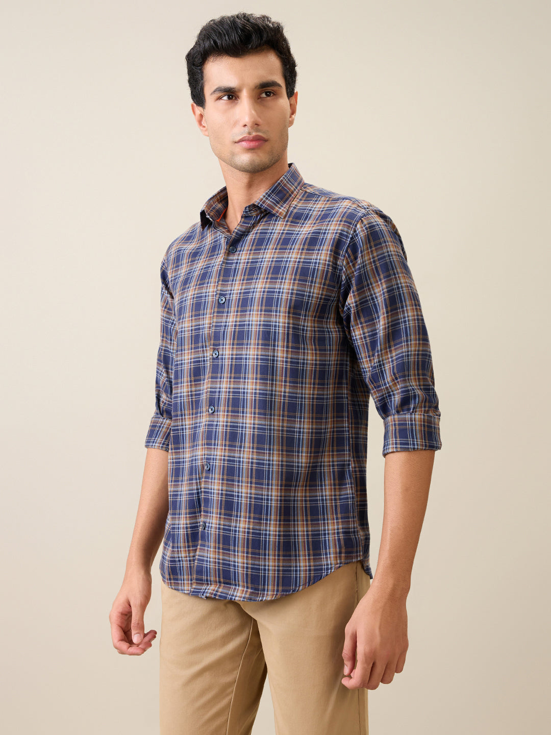 Park Avenue Men Blue Checks Slim Fit Polyester Blend Casual Shirt