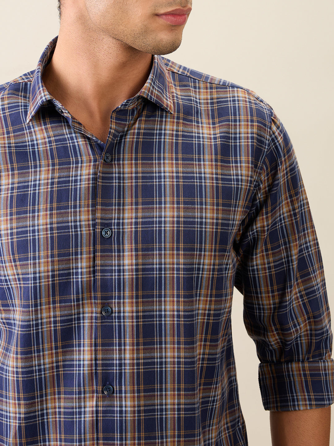 Park Avenue Men Blue Checks Slim Fit Polyester Blend Casual Shirt