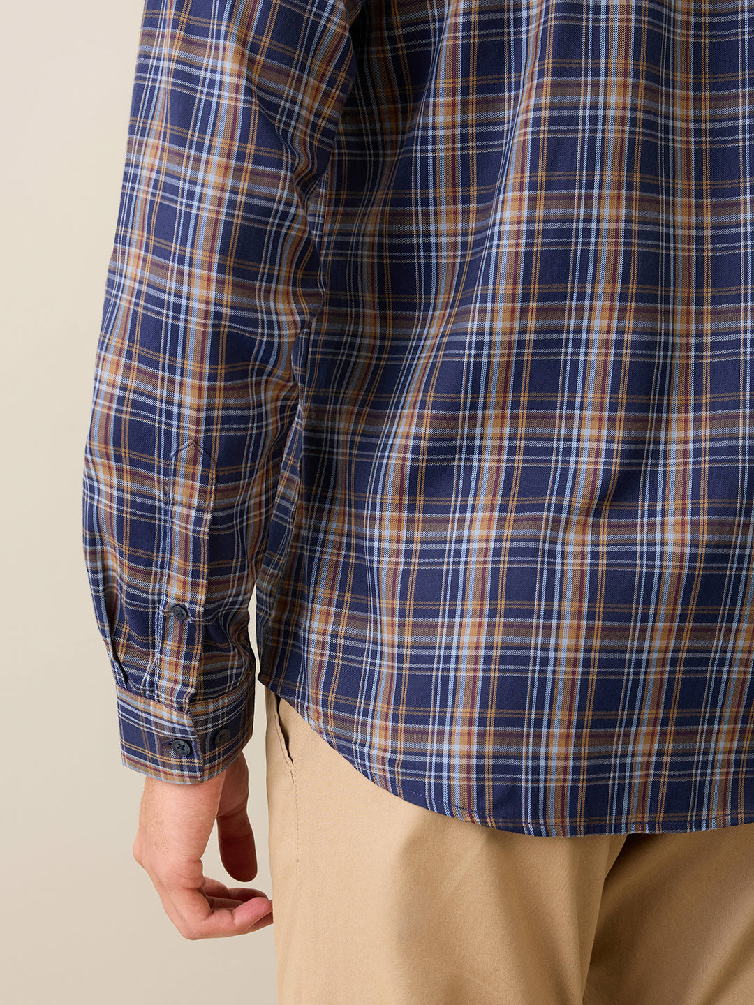 Park Avenue Men Blue Checks Slim Fit Polyester Blend Casual Shirt