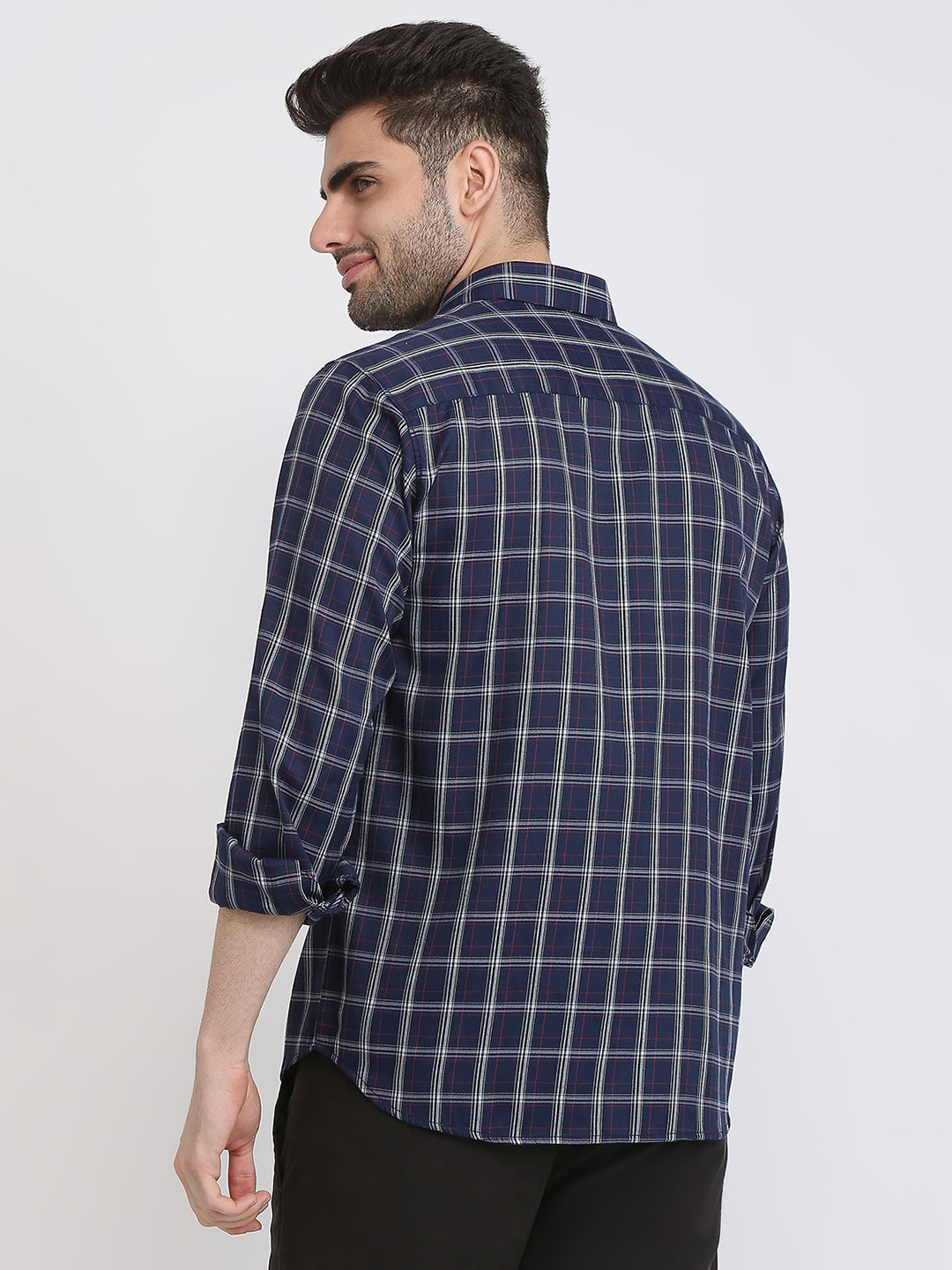 Park Avenue Men Blue Checks Slim Fit Polyester Blend Casual Shirt