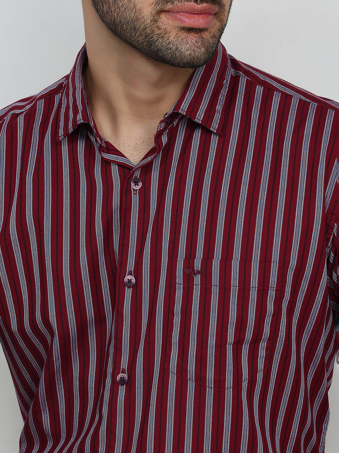 Park Avenue Men Red Stripe Slim Fit Cotton Full Sleeve Casual Shirt