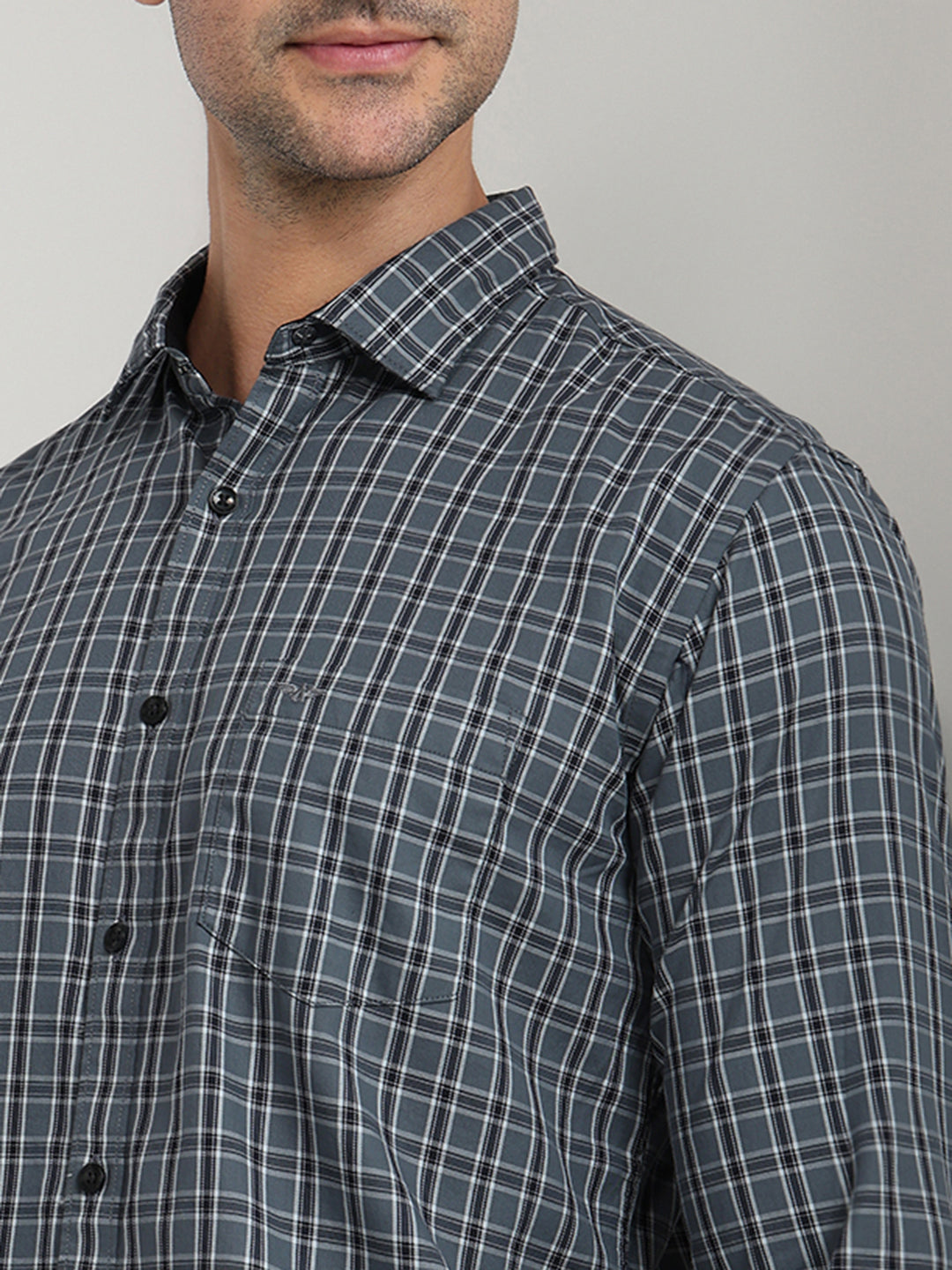 Park Avenue Men Grey Checks Slim Fit Cotton Full Sleeve Casual Shirt