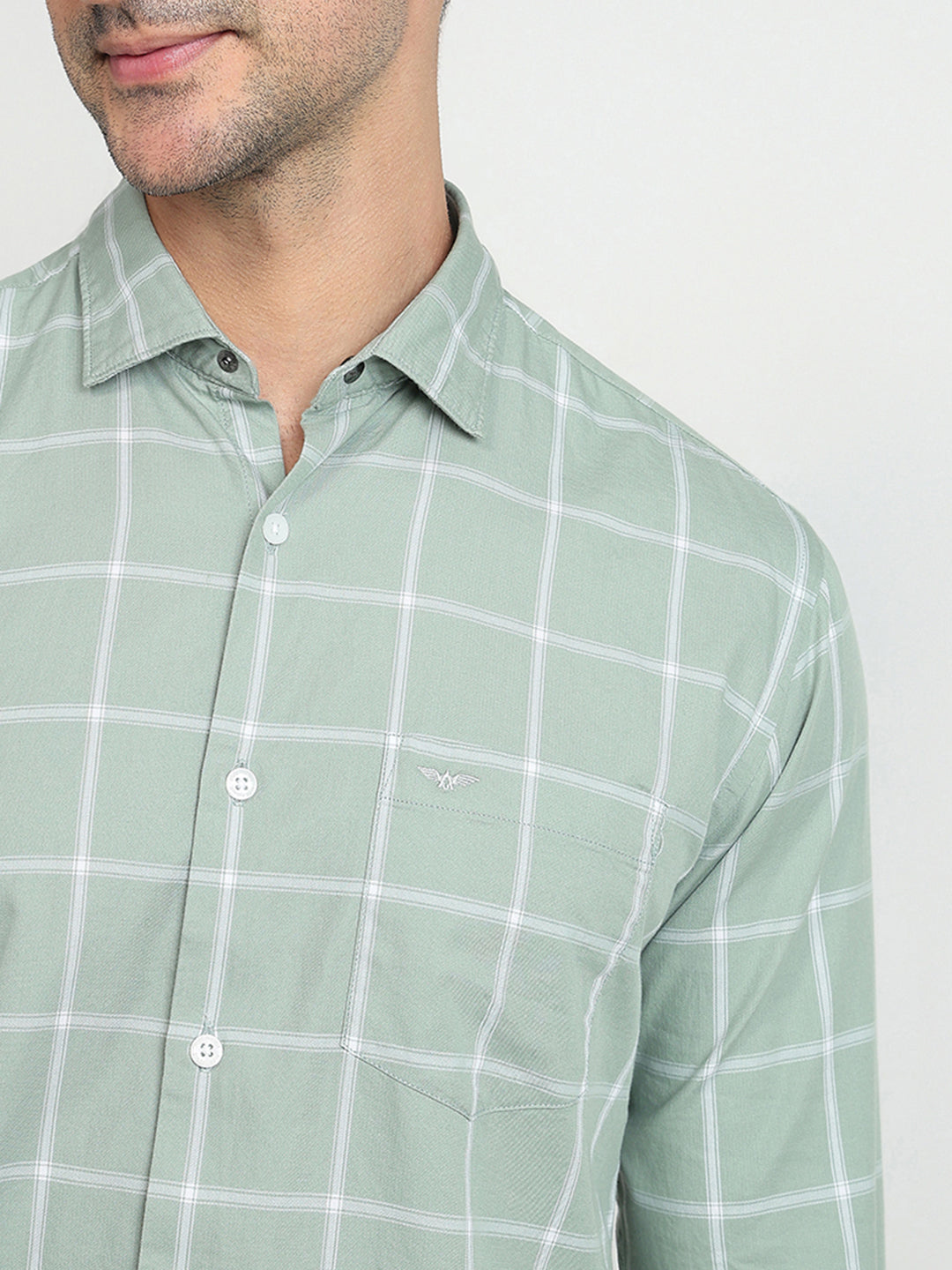 Park Avenue Men Green Checks Slim Fit Cotton Full Sleeve Casual Shirt