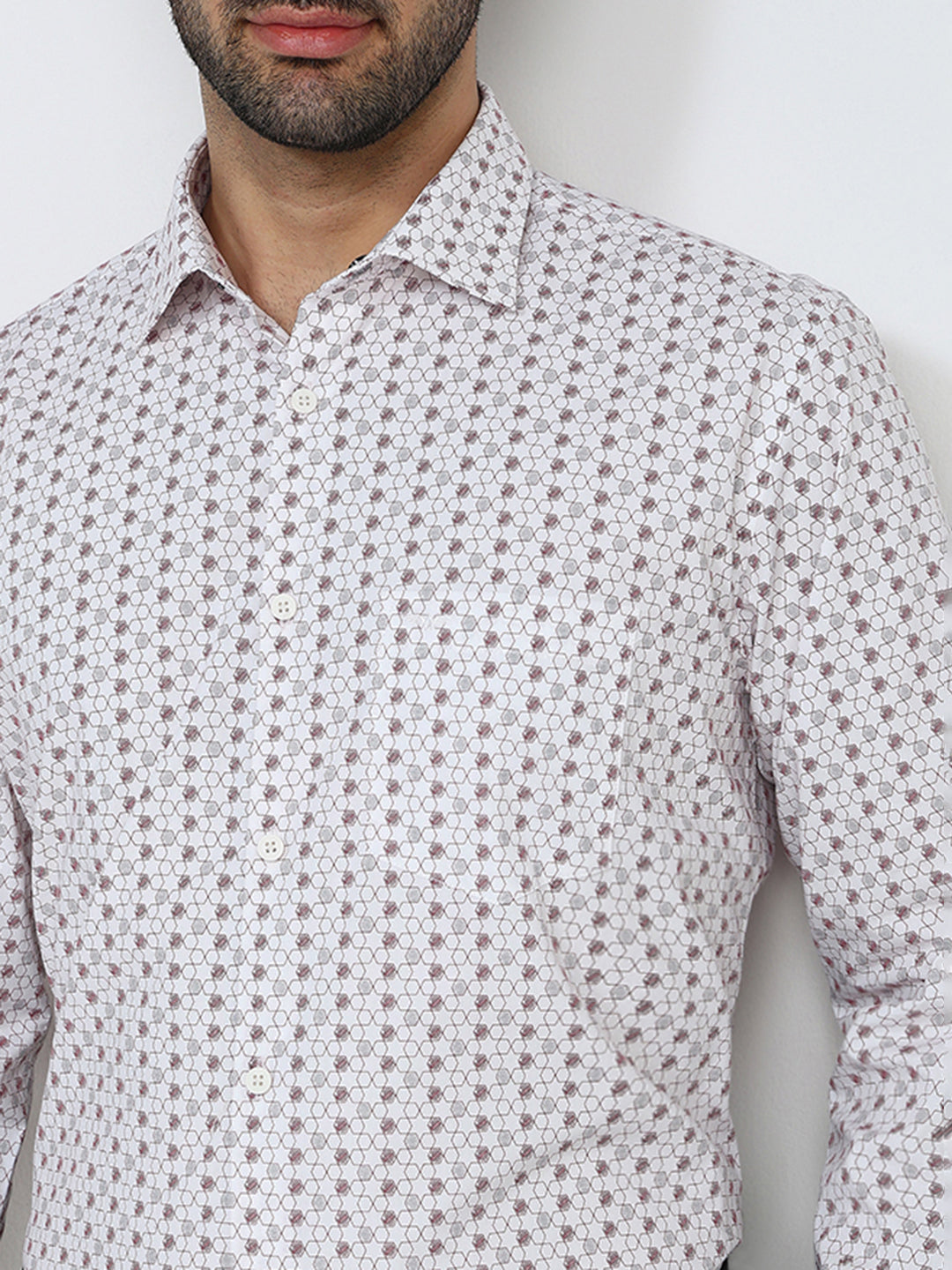 Park Avenue Men Maroon Printed Slim Fit Cotton Full Sleeve Casual Shirt