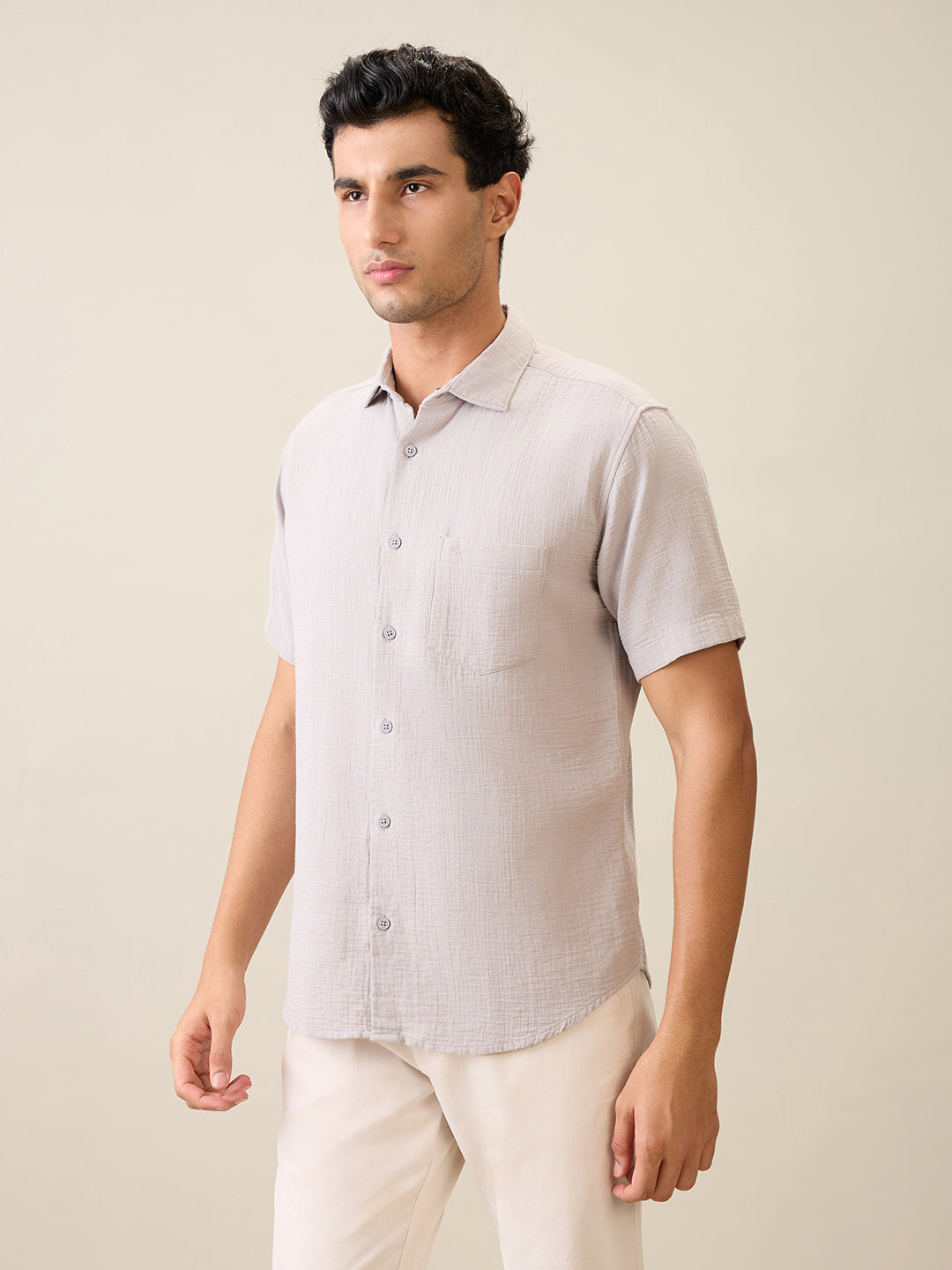 Park Avenue Men Grey Solid Slim Fit Cotton Casual Shirt