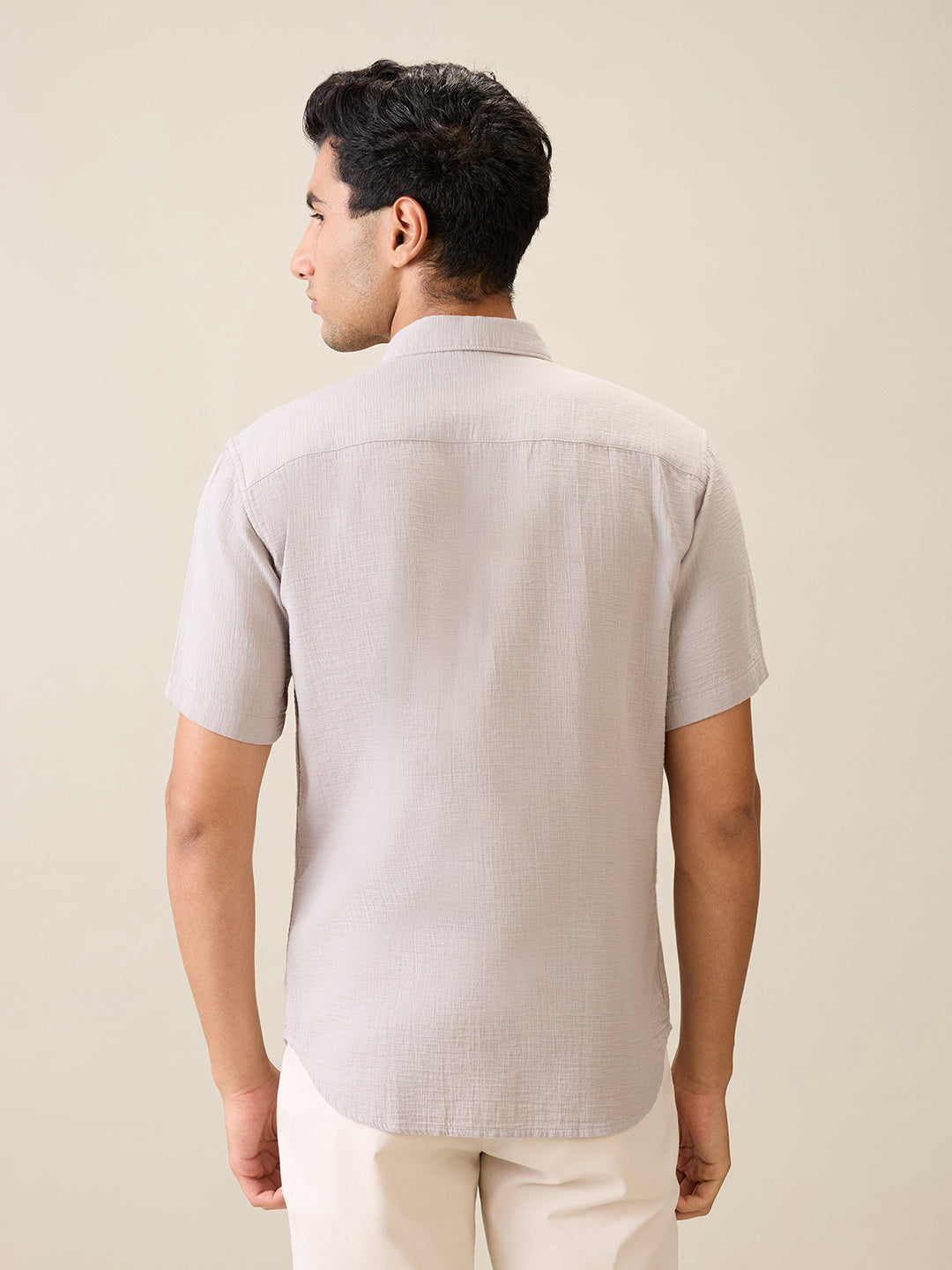 Park Avenue Men Grey Solid Slim Fit Cotton Casual Shirt
