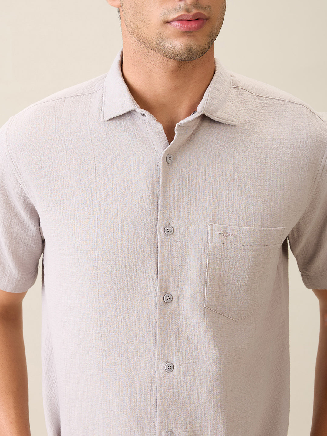Park Avenue Men Grey Solid Slim Fit Cotton Casual Shirt