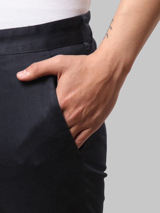 Park Avenue Blue Solid Neo Fit Cotton Blend Trouser