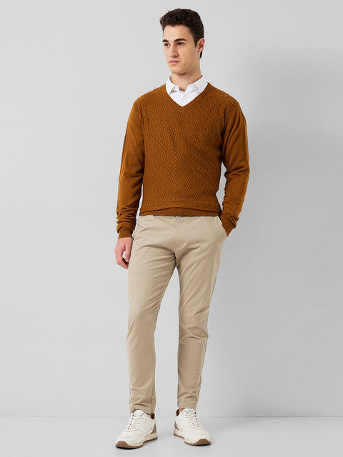 Park Avenue Men Brown Structure Regular Acrylic Sweater