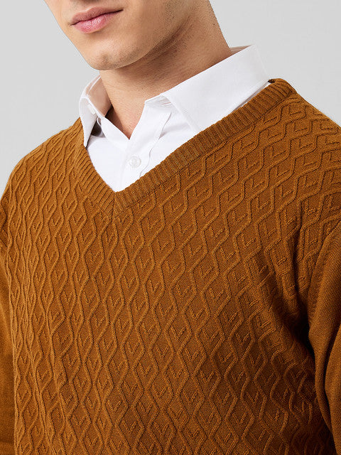 Park Avenue Men Brown Structure Regular Acrylic Sweater