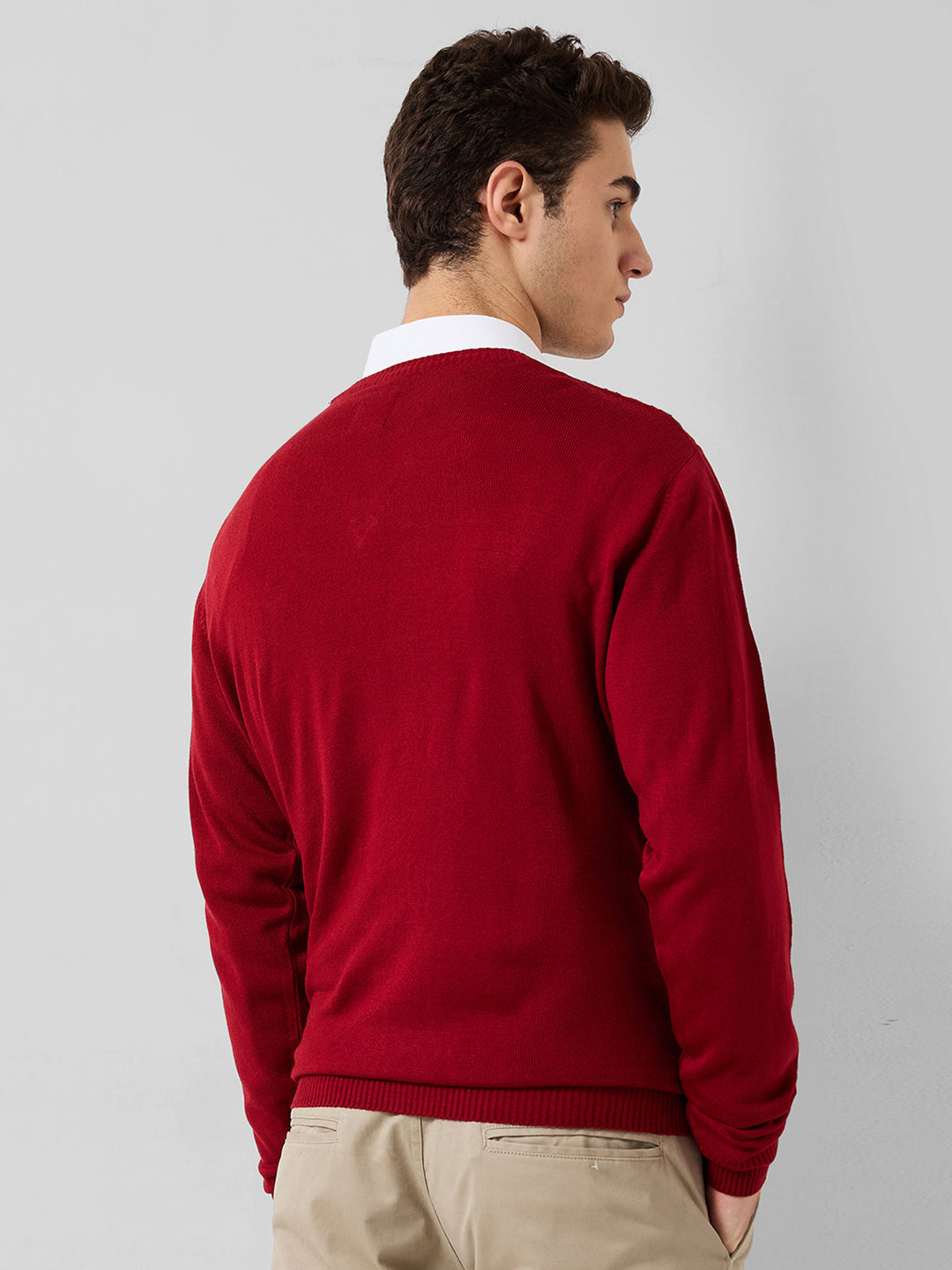 Park Avenue Men Red Structure Regular Fit Acrylic Sweater