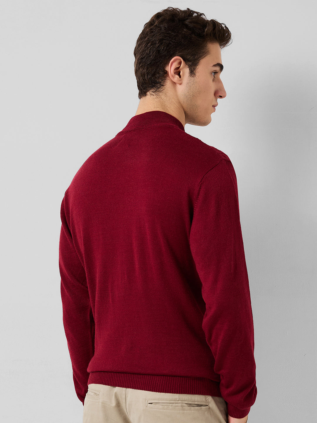 Park Avenue Men Maroon Structure Regular Fit Acro Blend Full Sleeve Round Neck Collar Sweater