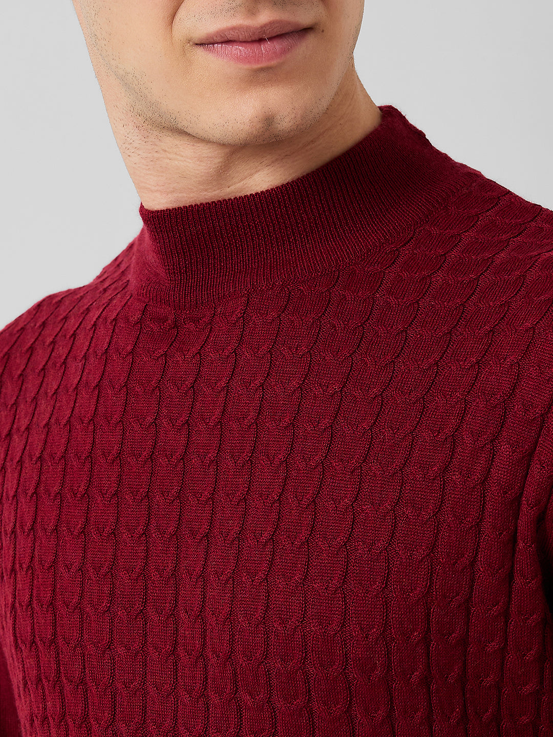 Park Avenue Men Maroon Structure Regular Fit Acro Blend Full Sleeve Round Neck Collar Sweater