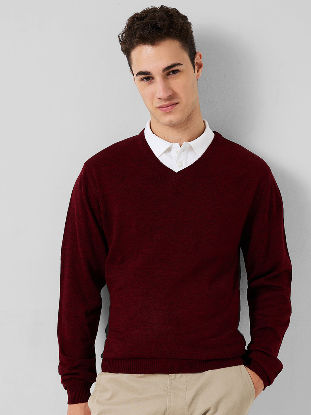 Park Avenue Men Blue Structure Regular Fit Acro Blend Full Sleeve V Neck Collar Sweater