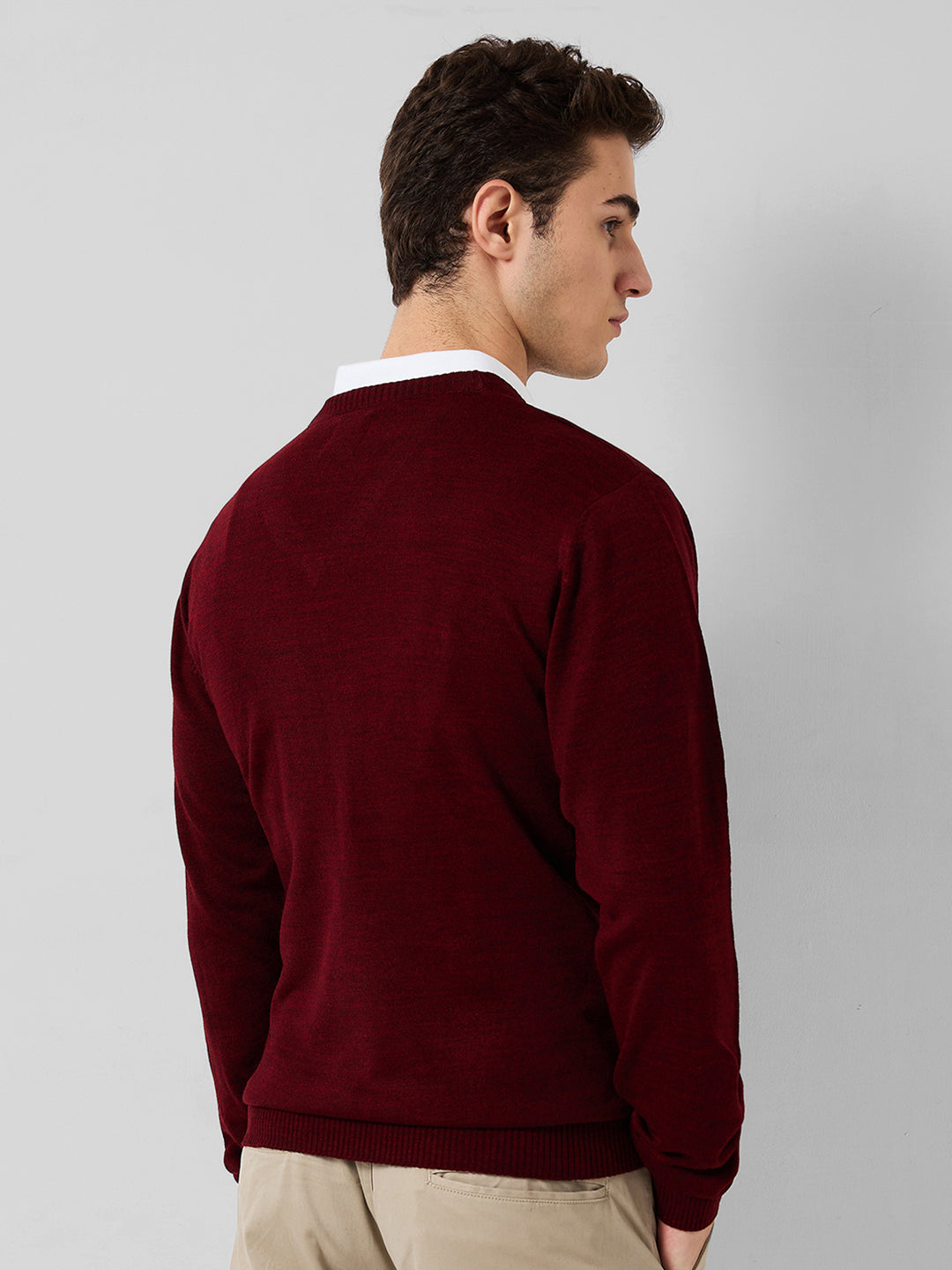 Park Avenue Men Blue Structure Regular Fit Acro Blend Full Sleeve V Neck Collar Sweater