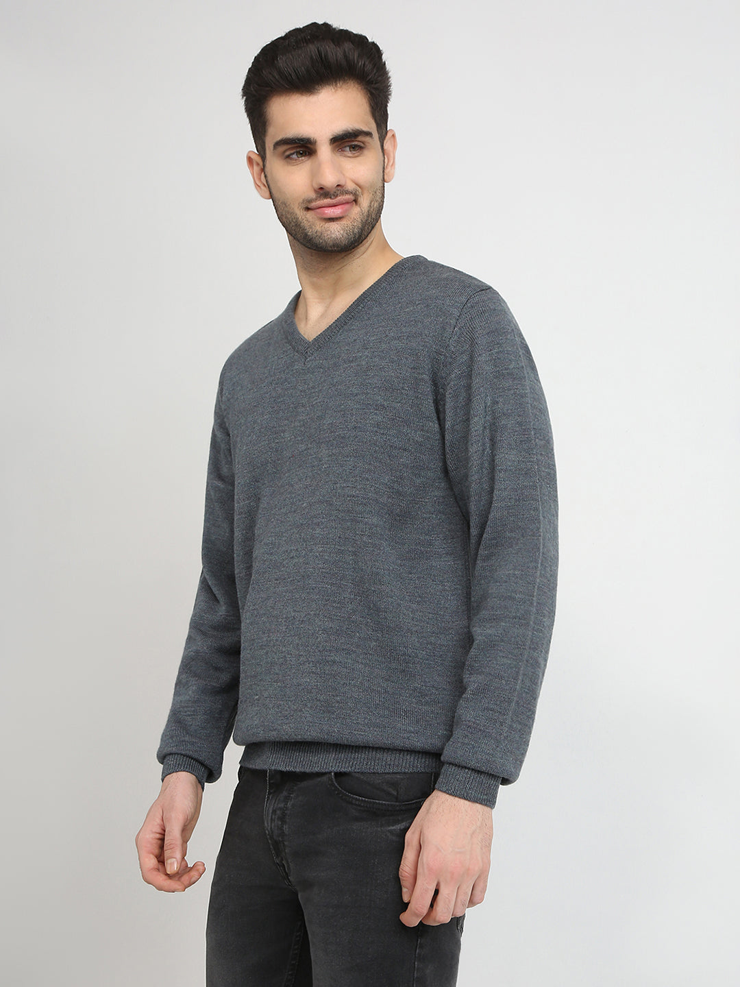 Park Avenue Men Grey Solid Regular Fit Acrylic Blend Sweater