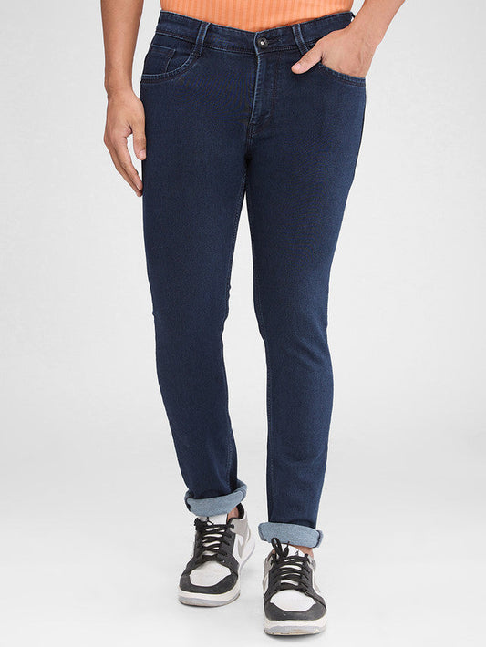 Park Avenue Men Blue Dobby Ath Mod Fit Cotton Blend Jeans