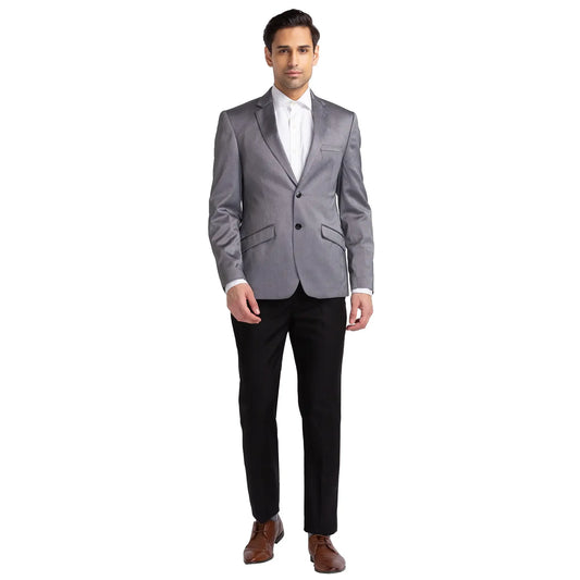 Men Black Regular Fit Structure Terylene Rayon Blend Suit