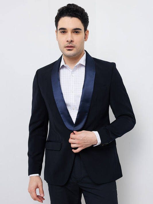 Park Avenue Men Blue Solid Super Slim Fit Polyester Blazer