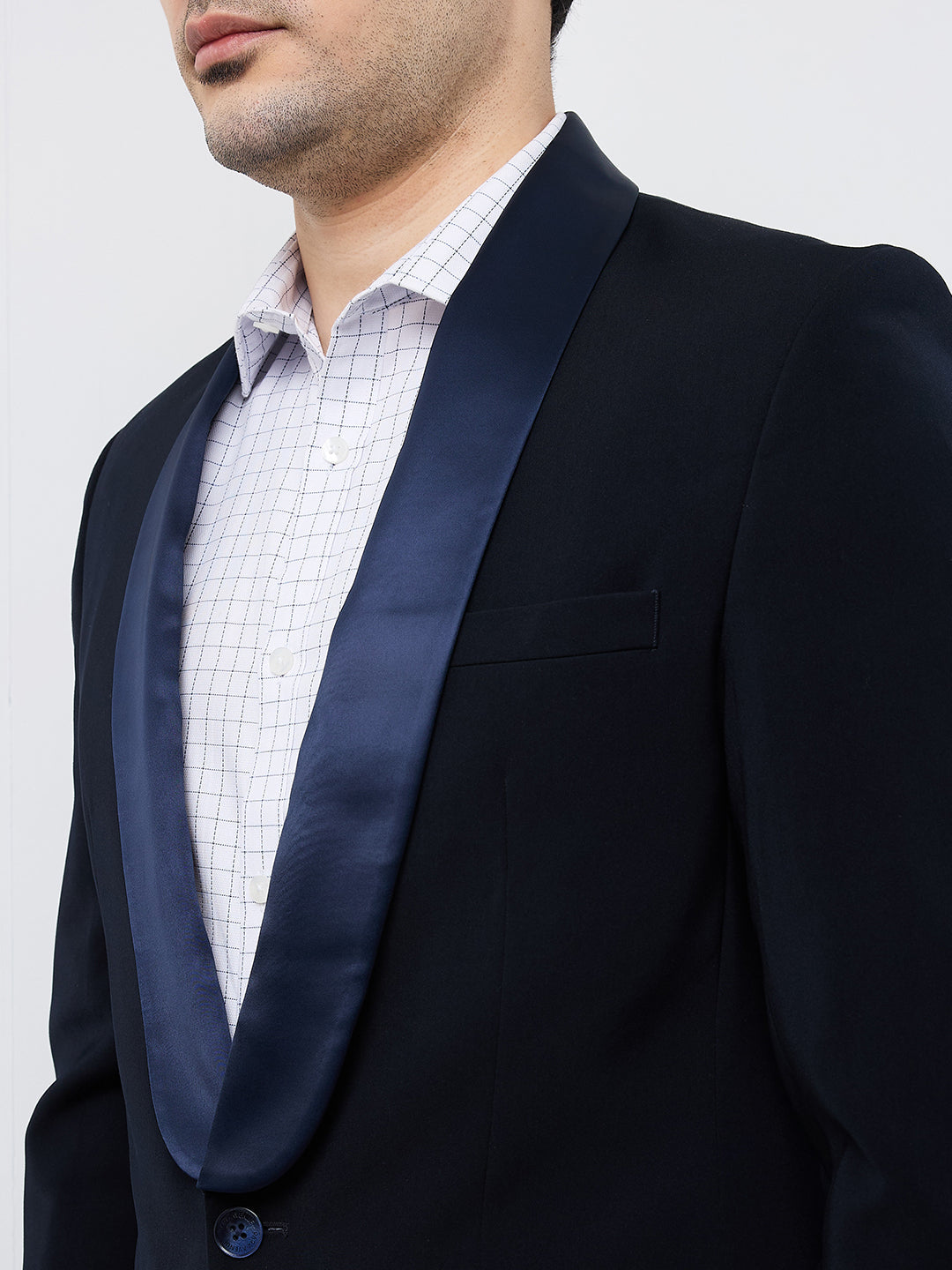 Park Avenue Men Blue Solid Super Slim Fit Polyester Blazer