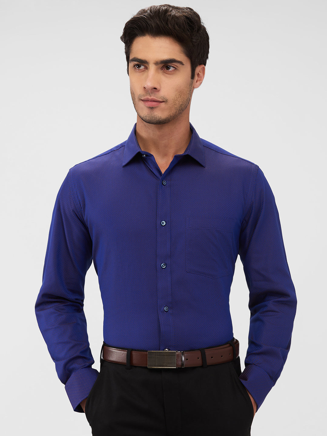 Park Avenue Men Blue Structure Regular Fit Cotton Shirt