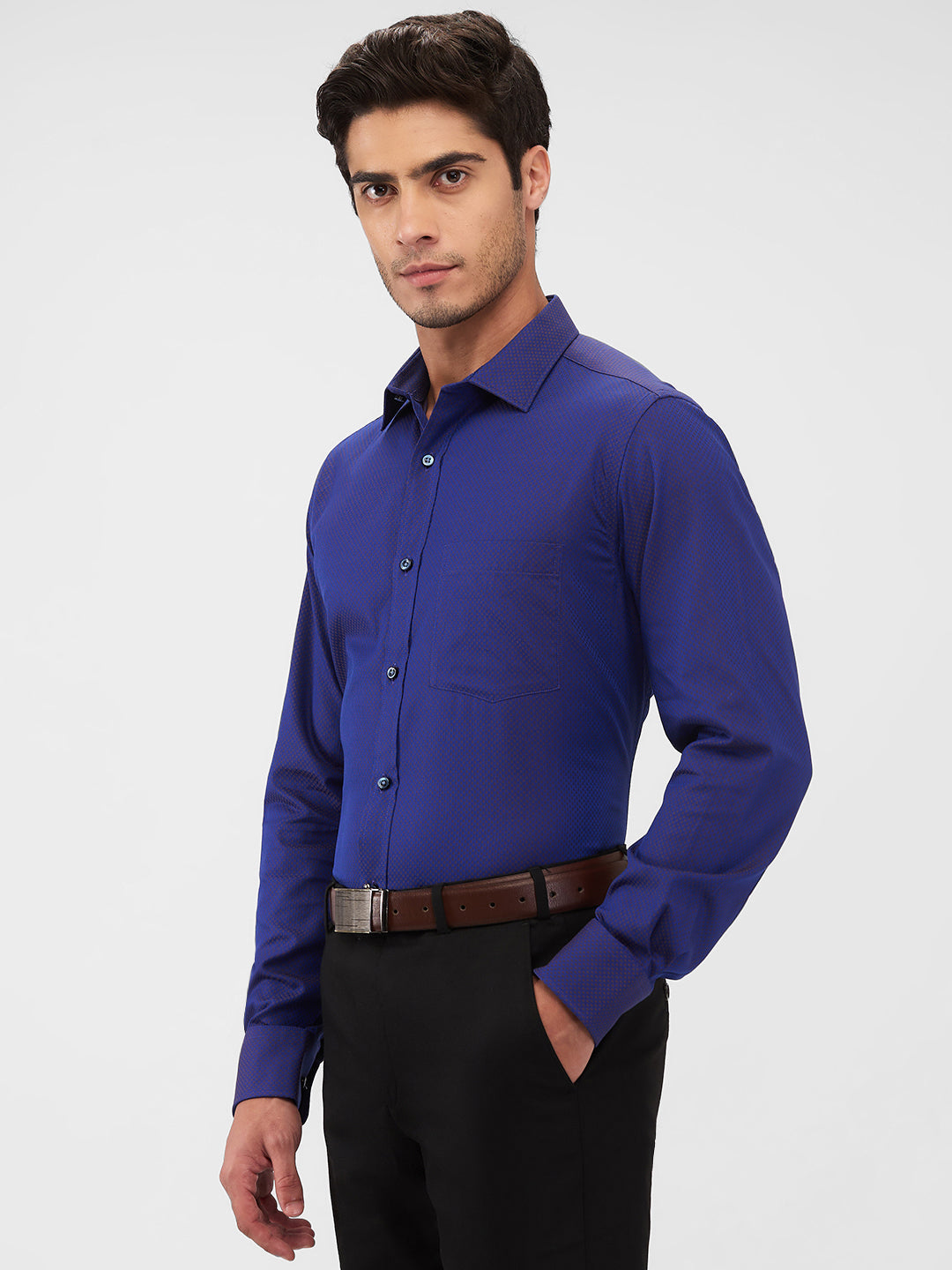 Park Avenue Men Blue Structure Regular Fit Cotton Shirt