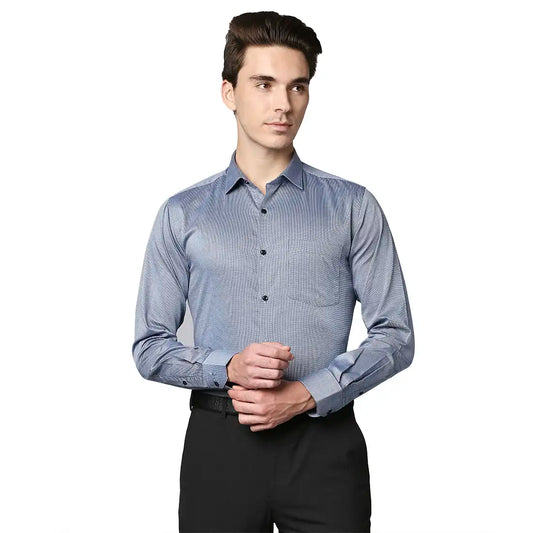 Men Blue Slim Fit Structure Cotton Shirts