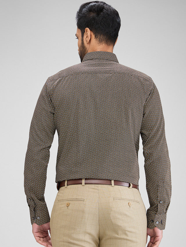 Park Avenue Khaki Printed Slim Fit Cotton Formal Shirt