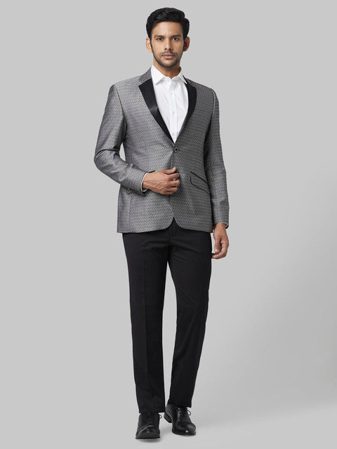 Park Avenue Men Grey Dobby Super Slim Fit Rayon Blend Suit