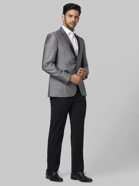 Park Avenue Men Grey Dobby Super Slim Fit Rayon Blend Suit