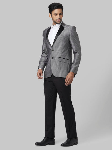Park Avenue Men Grey Dobby Super Slim Fit Rayon Blend Suit