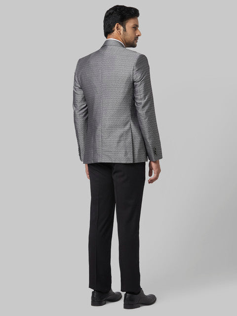Park Avenue Men Grey Dobby Super Slim Fit Rayon Blend Suit