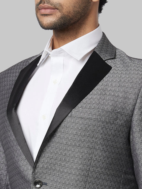 Park Avenue Men Grey Dobby Super Slim Fit Rayon Blend Suit