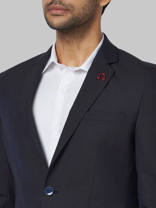 Park Avenue Blue Solid Super Slim Fit Polyester Blend Suit