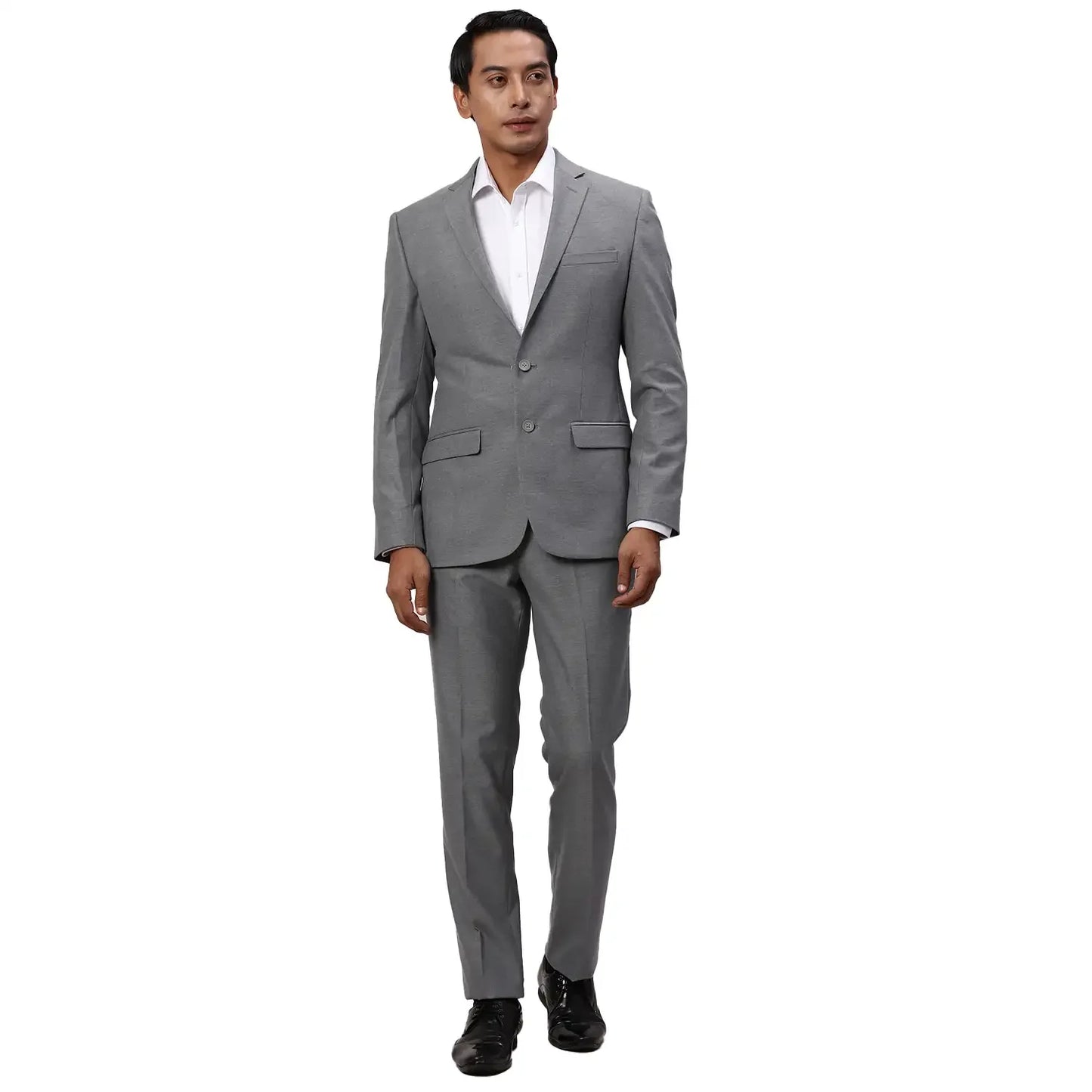 Park Avenue Men Grey Solid Slim Fit Polyester Blend Suit