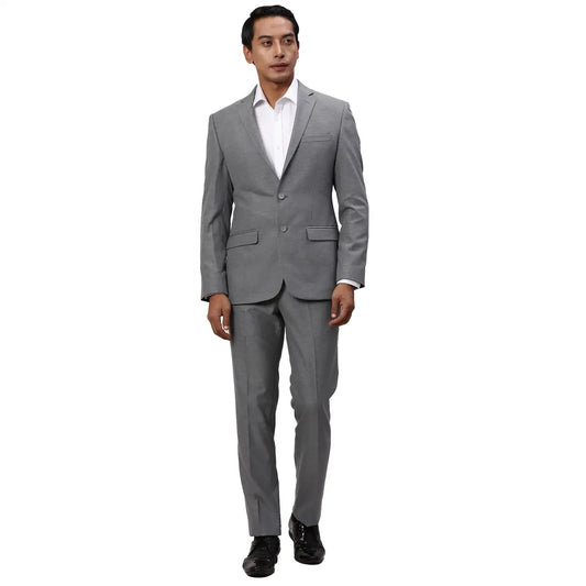 Park Avenue Men Grey Solid Slim Fit Polyester Blend Suit