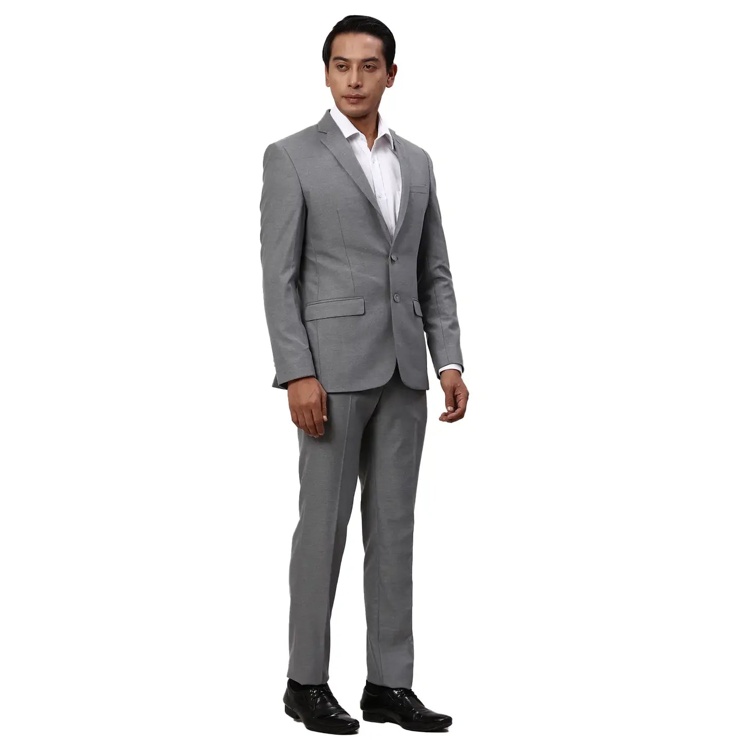 Park Avenue Men Grey Solid Slim Fit Polyester Blend Suit