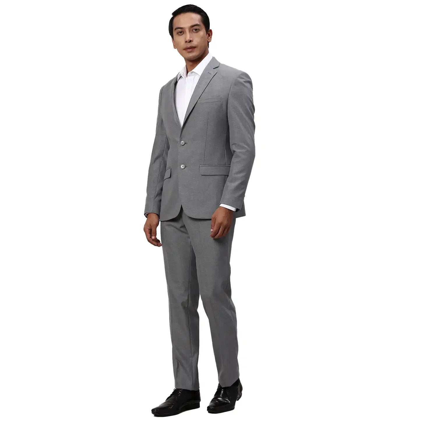 Park Avenue Men Grey Solid Slim Fit Polyester Blend Suit