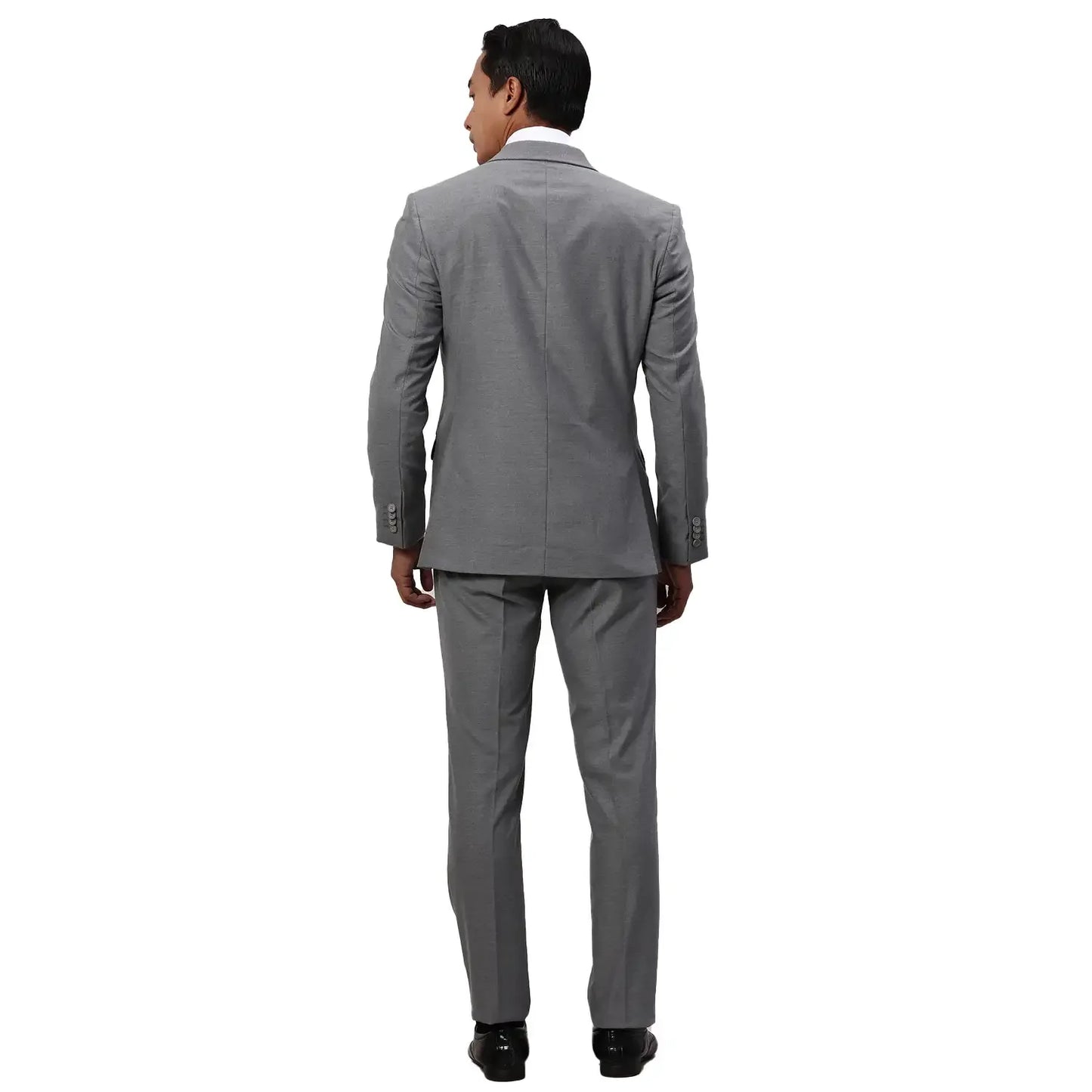 Park Avenue Men Grey Solid Slim Fit Polyester Blend Suit