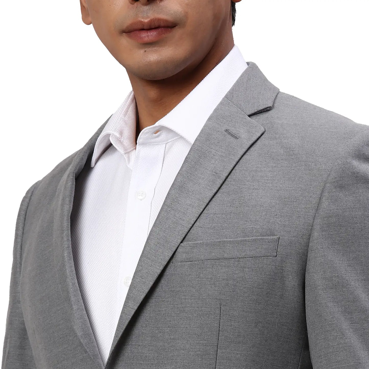 Park Avenue Men Grey Solid Slim Fit Polyester Blend Suit