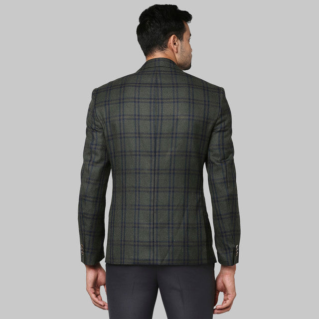 Park Avenue Men Green Checks Regular Fit Polyester Blend Blazer