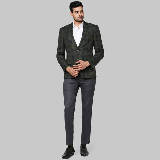 Park Avenue Men Green Checks Regular Fit Polyester Blend Blazer
