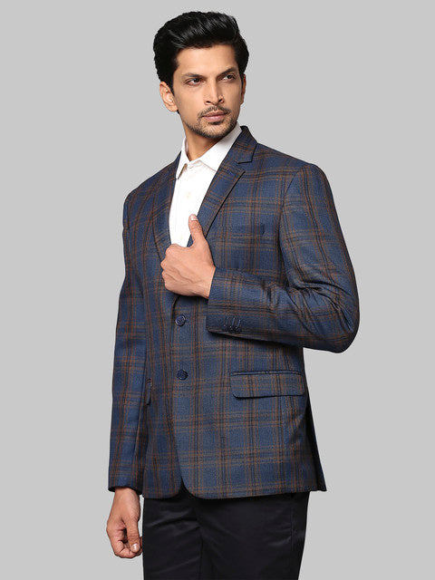 Park Avenue Men Blue Checks Regular Fit Polyester Blend Blazer