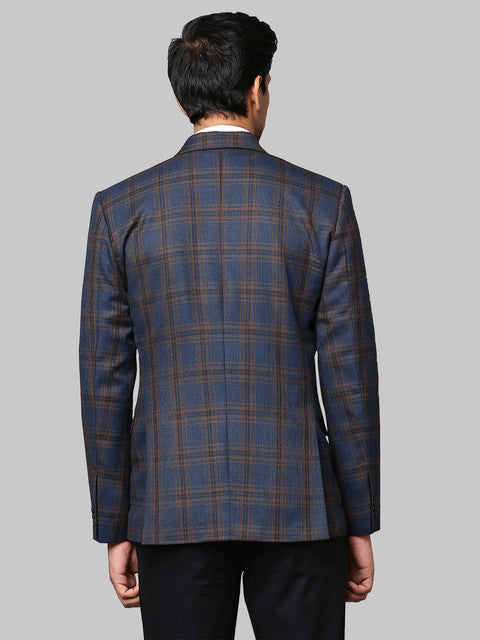 Park Avenue Men Blue Checks Regular Fit Polyester Blend Blazer