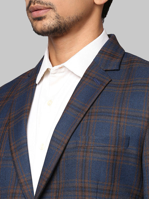Park Avenue Men Blue Checks Regular Fit Polyester Blend Blazer