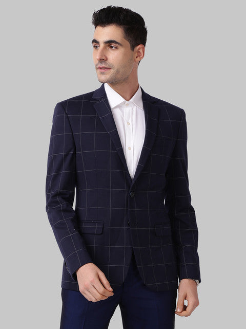 Park Avenue Men Blue Checks Active Fit Terry Blend Blazer