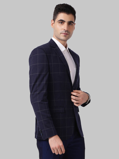 Park Avenue Men Blue Checks Active Fit Terry Blend Blazer